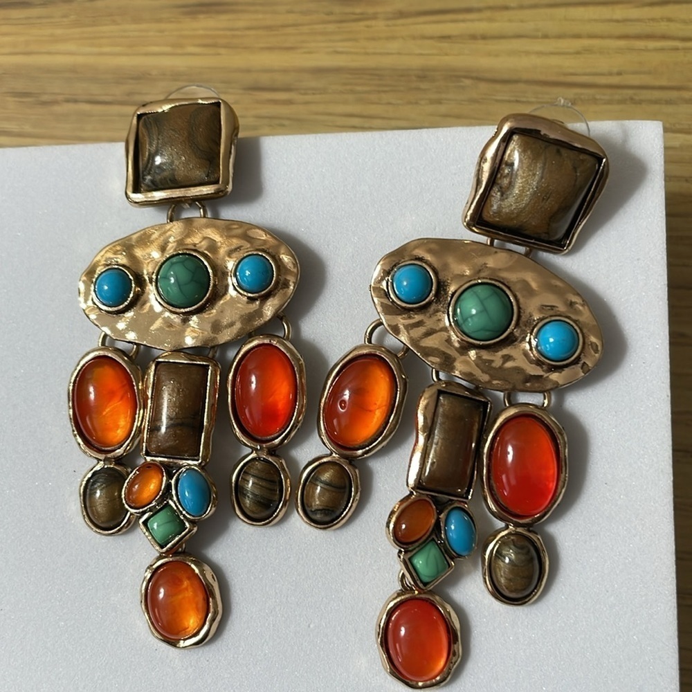 Stone Multicolored Bohemian Drop Earrings - Picture 8 of 13
